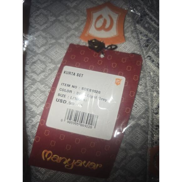 Manyavar Men Blended Cotton Embroidered Kurta Pyjama Set SZ L Gray Top - Picture 7 of 12